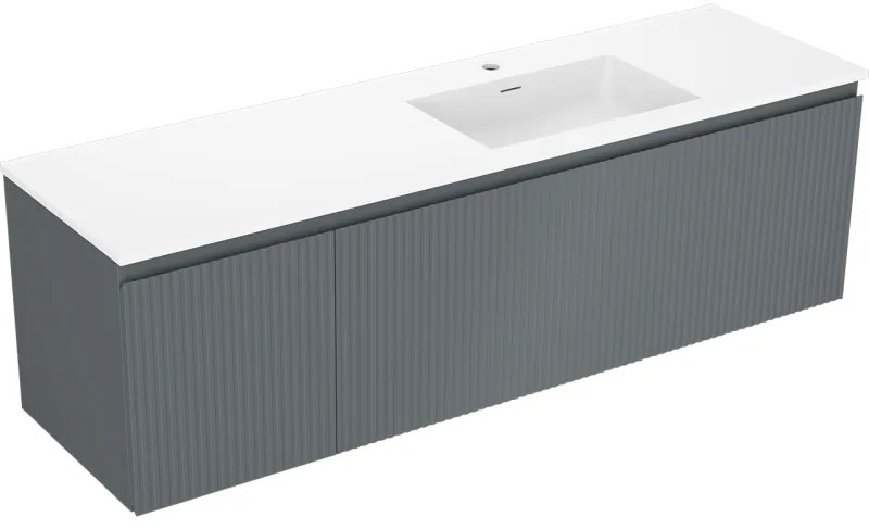 Mexen Rivel, kúpeľňová skrinka 160 cm s pravým umývadlom Otis, 1S, 1D, drážkovaná, grafitová/biela matná, 91A23-16047-3-BBFF66-W18P01