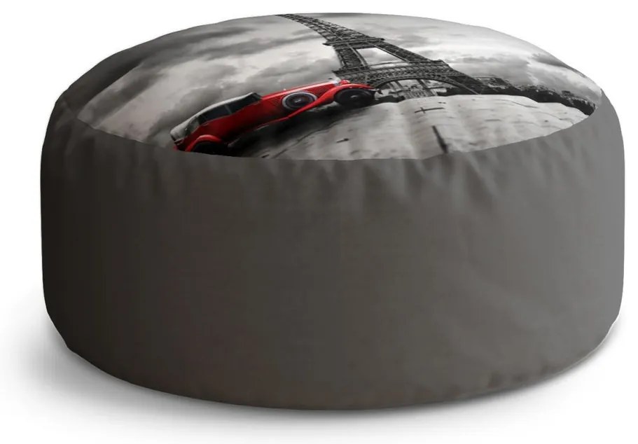 Taburet Circle Eiffel Tower s červeným autom, sivá