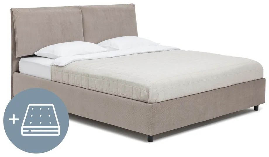 Čalúnená dvojlôžková posteľ taupe s úložným priestorom s matracom/s roštom 180x200 cm Myra Pillow – Bonami Selection