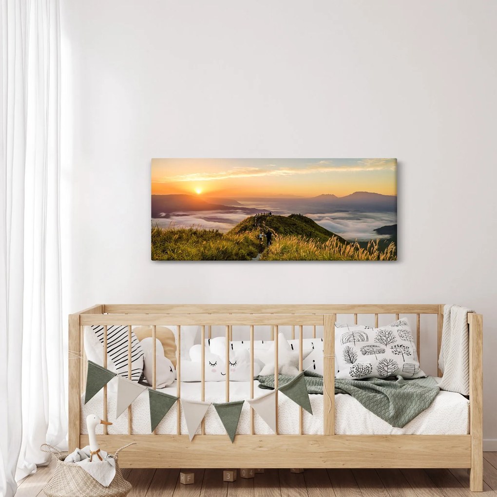 Obraz hory pri západe slnka (120x50 cm)
