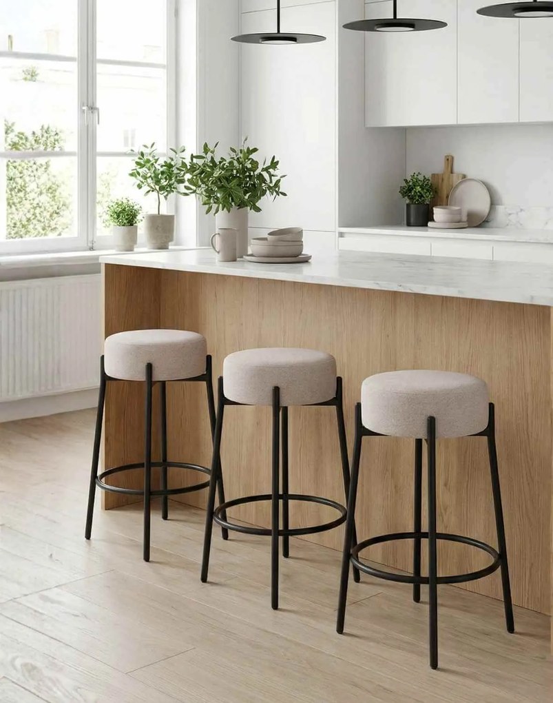 Barová stolička s opierkou na nohy Holly, čalúnená – béžová