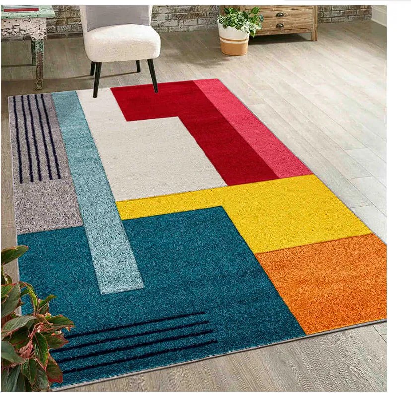 TA Viacfarebný geometrický abstraktný Koberec A092A D.TURQUOISE/CREAM ATLANTA FMM Rozmer: 80x150 cm