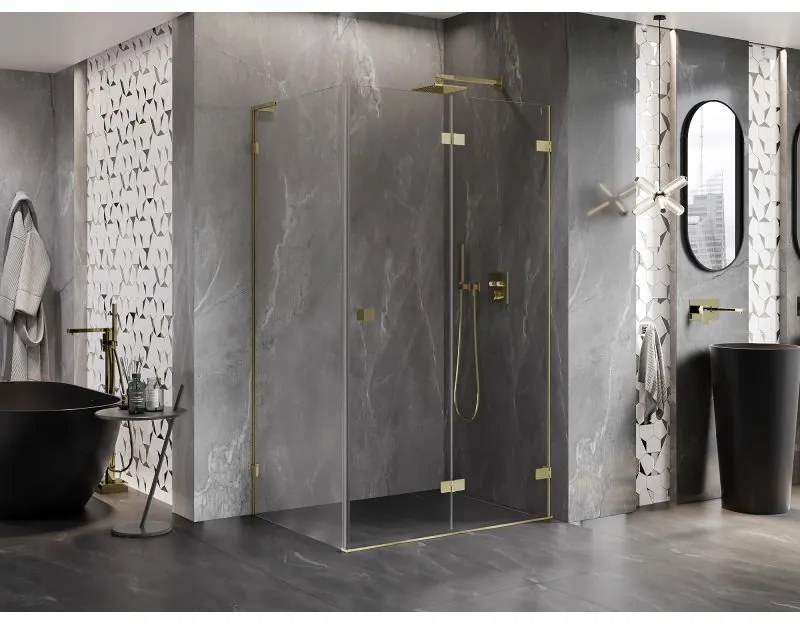 Mexen Lunar-F L, 1-krídlový sprchový kút so skladacími dverami, pravý, 95 x 90 cm, 8mm číre sklo, zlatý matný profil, 836L-095-090-55-00-P