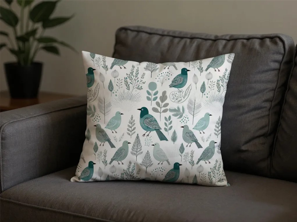 Bavlnená obliečka na vankúš LEAFBIRD POLY 45x45 cm, bielo-zelená