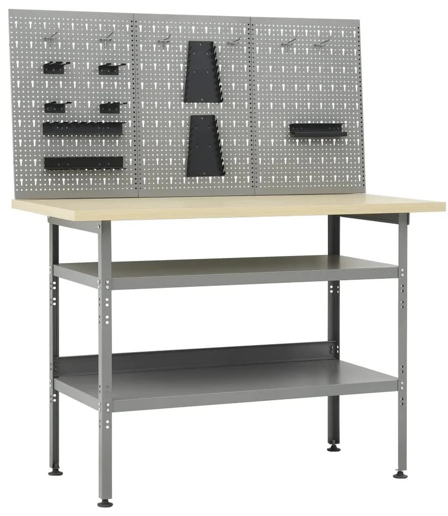 vidaXL Pracovný stôl s tromi nástennými panelmi
