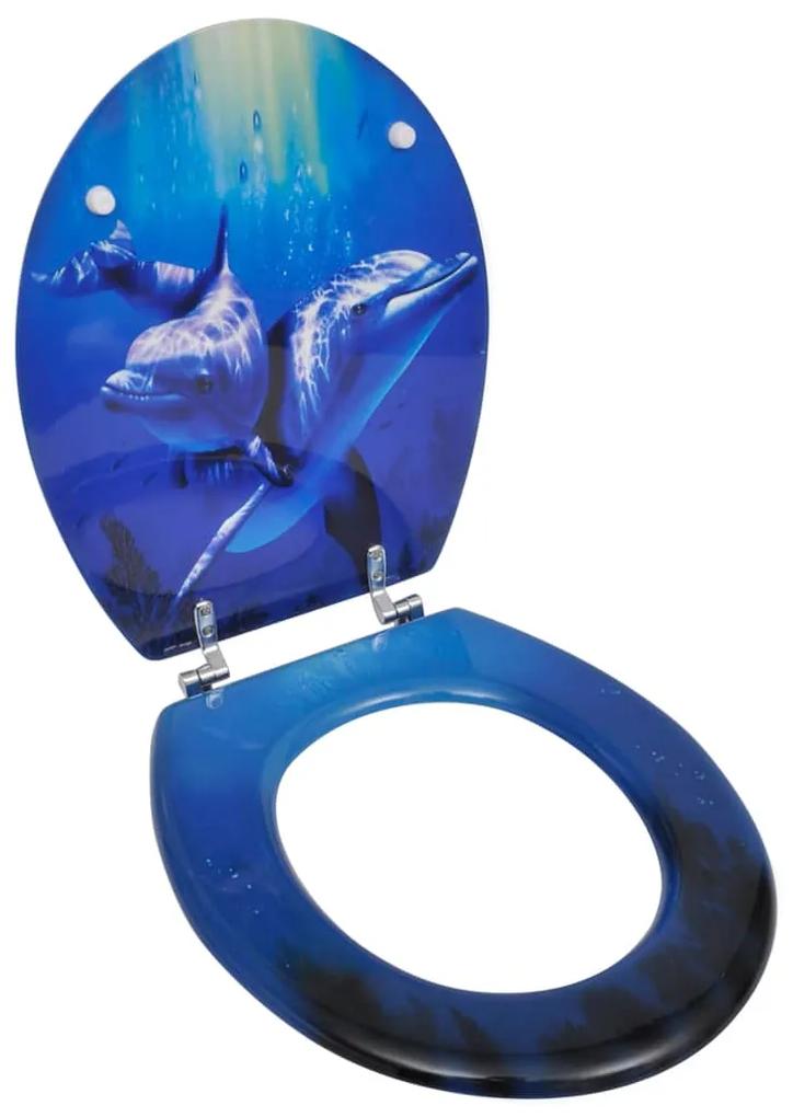 vidaXL Sedadlo na WC z MDF, poklop s tvrdým zatváraním, dizajn delfíny