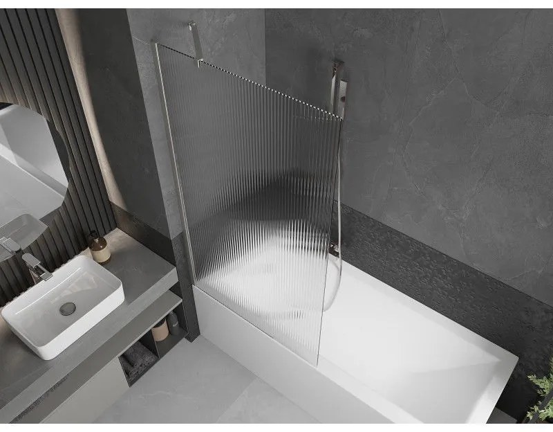 Mexen Next, 1-krídlová vaňová zástena 90 x 150 cm, 6mm sklo Ribs, oceľová, 895-090-000-00-09-97