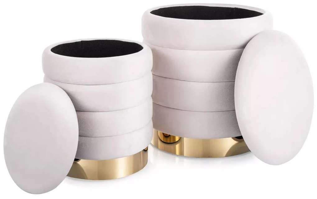 Sada 2 ks taburetů Britta Velvet s úložným prostorem světle béžová/zlatá