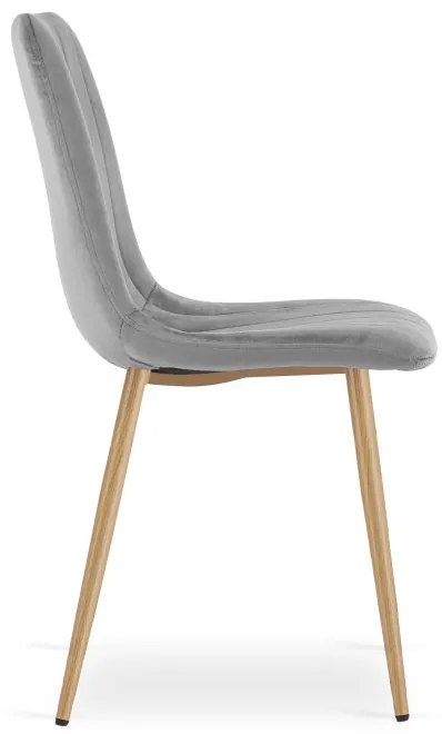 Set štyroch jedálenských stoličiek LAVA zamatové, svetlosivé / hnedé nohy (4 ks)