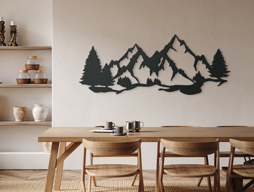 drevko Obraz Hory a stromy Rozmer obrazu: 26 x 65 cm, Farba dekorácie: Čierna