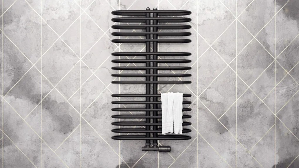 Regnis LEVEL II, vykurovacie teleso 600x1180mm so stredovým pripojením 50mm, 1109W, čierna matná, LEVEL1180/600/D50/BLACK