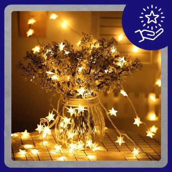 Vianočný svetelný záves 20 LED hviezdy teplá biela DA324B