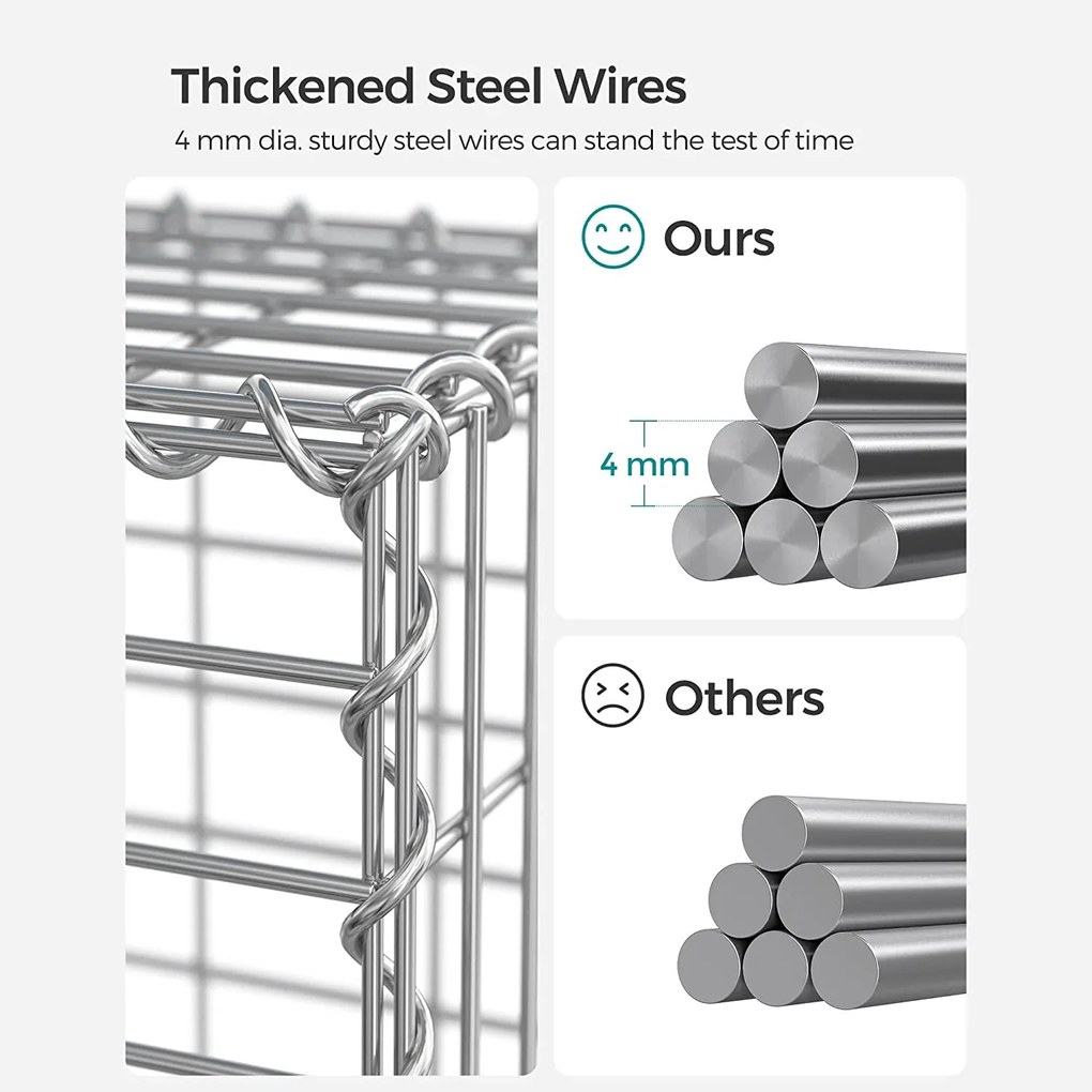 Gabiónový kôš, sieťovina na kamene, strieborná farba