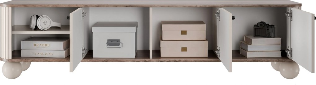 RTV skrinka Vesper 187 cm trojdverová - kasmír / orech / čierne úchyty / nohy guľaté