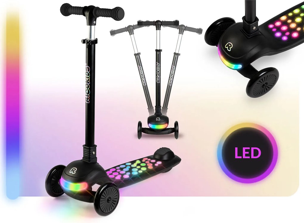 Ricokids Glowi LED balančná Kolobežka pre deti - čierna