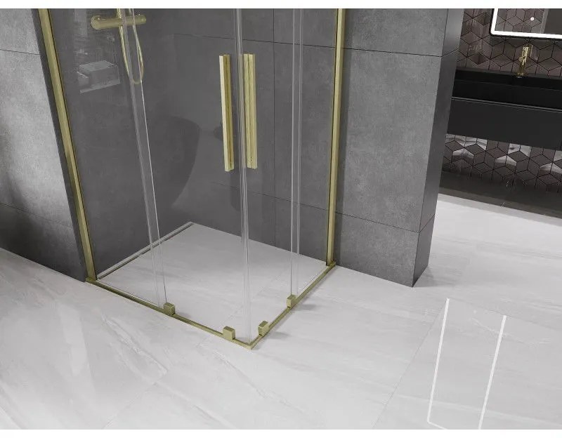 Mexen Velar Duo, sprchový kút s posuvnými dverami 90(dvere) x 80(dvere) cm, 8mm číre sklo, zlatý matný profil, 871-090-080-02-55