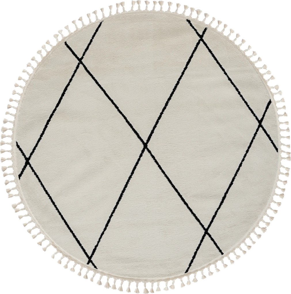 My Flair, Kusový koberec Moroccan Charm weiß kruh, 190x190 (průměr) kruh, čiernobiela, obývacia izba