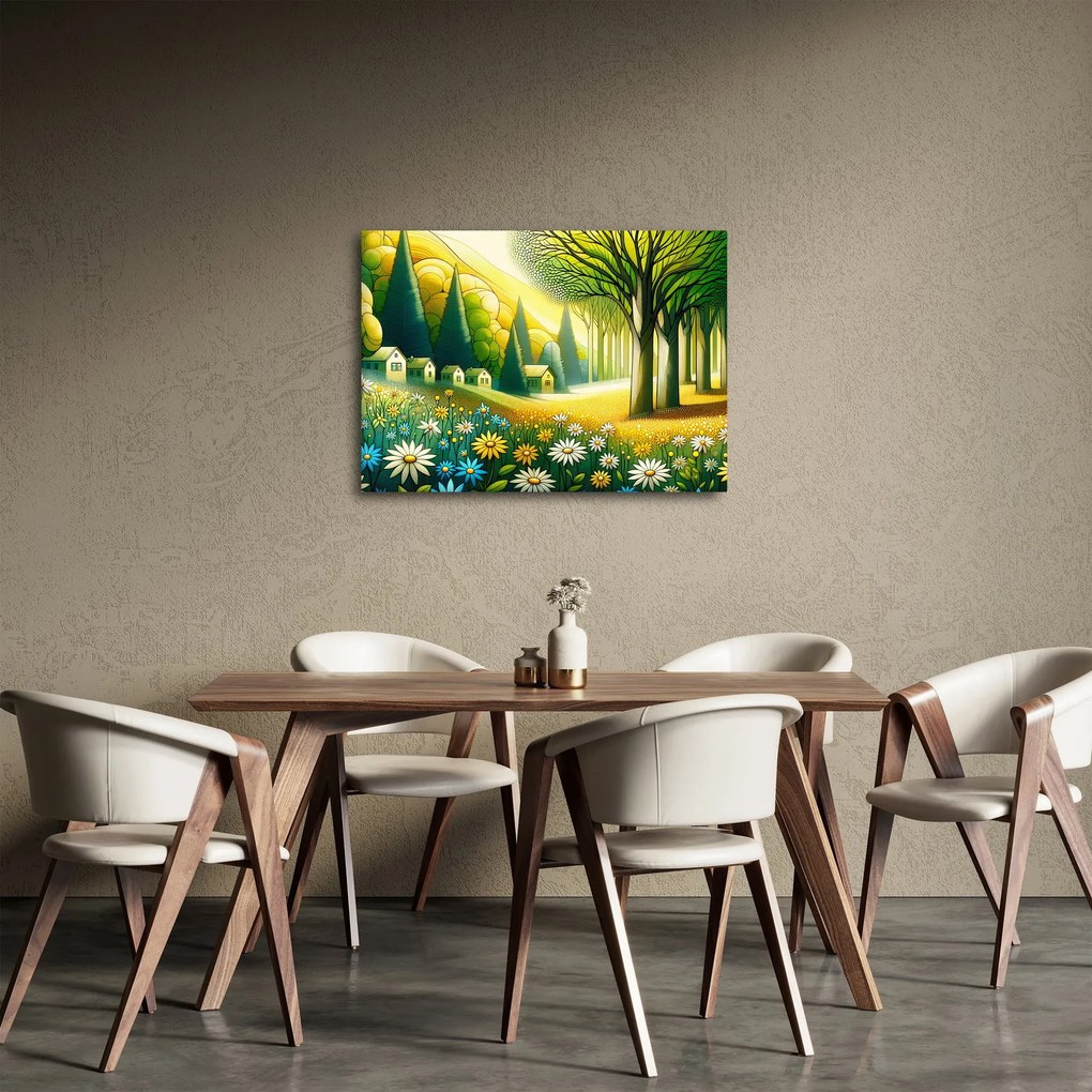 Obraz - Dedina v žlto-zelenej (70x50 cm)