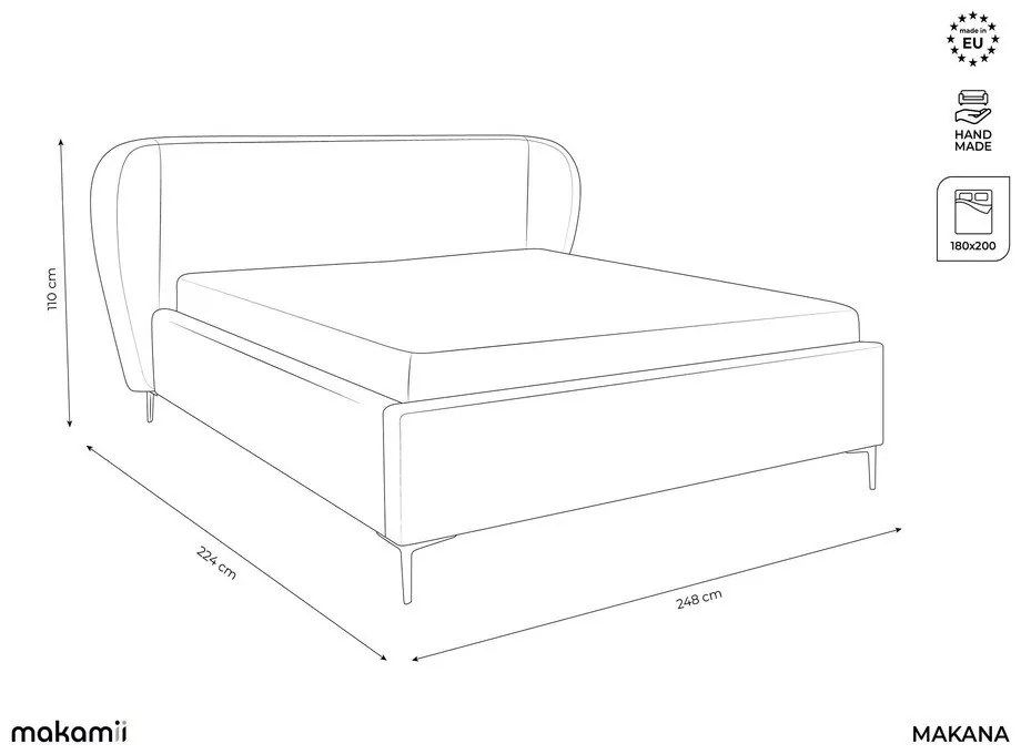 Tmavosivá čalúnená dvojlôžková posteľ s roštom 180x200 cm Makana – Makamii
