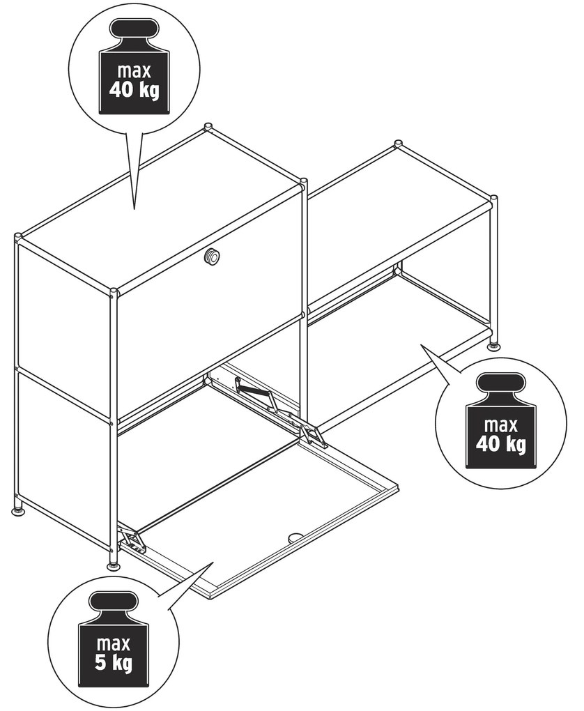 Kovový regál »CN3« s 3 priehradkami, biely