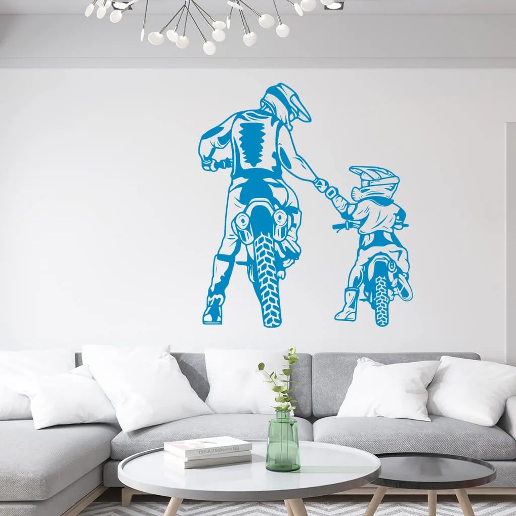 Veselá Stena Samolepka na stenu na stenu Motokros otec a syn Farba: bílá, Veľkosť: 80 x 70 cm