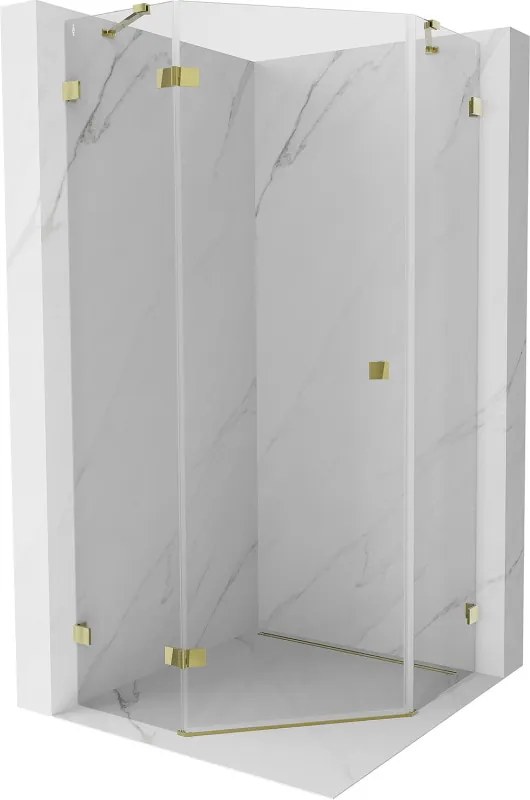 Mexen Lunar, päťuholníkový sprchový kút s ľavým sklonom 80 x 80 cm, 8mm číre sklo, zlatý profil, 831-080L-080P-50-00-L
