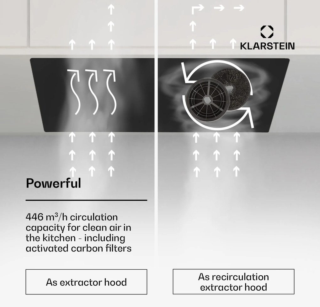Klarstein Hektor Eco, digestor, 52 cm, 466 m³/h, dotykové ovládanie, sklo