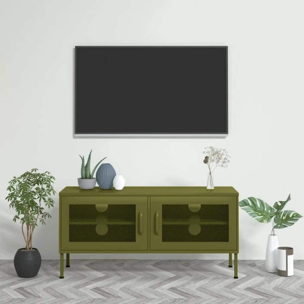 TV skrinka olivovo-zelená 105x35x50 cm oceľ 336234