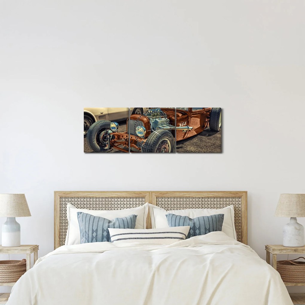 Obraz hnedého auta (s hodinami) (90x30 cm)