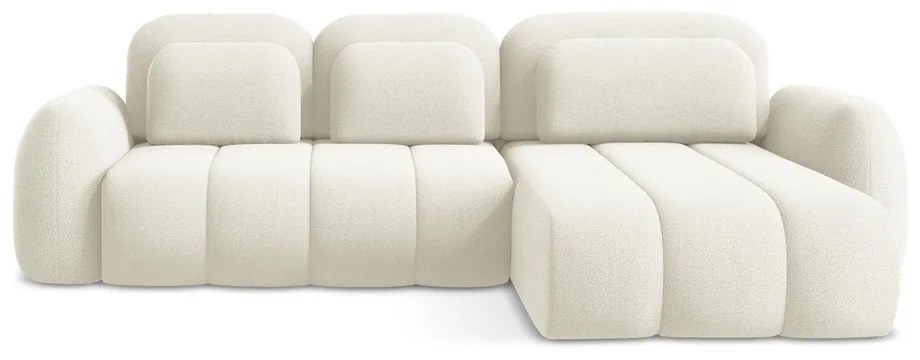 Béžová rozkladacia/s úložným priestorom rohová pohovka z textílie buklé (pravý roh/s leňoškou) Pele – Makamii