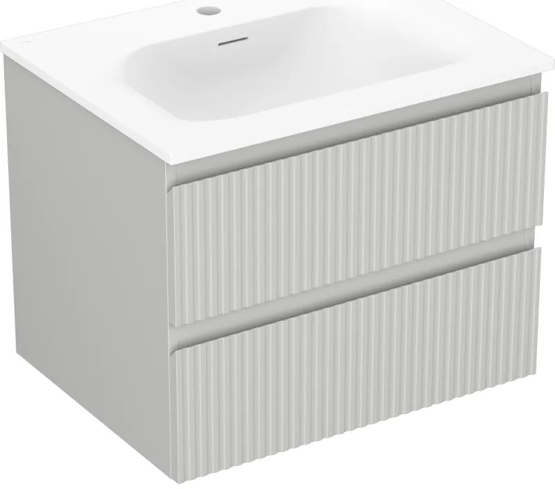 Mexen Rivel, kúpeľňová skrinka 60 cm s umývadlom Vela, 2 zásuvky, drážkovaná, sivá matná/biela, 91A20-06047-2-BFF62-W23M01