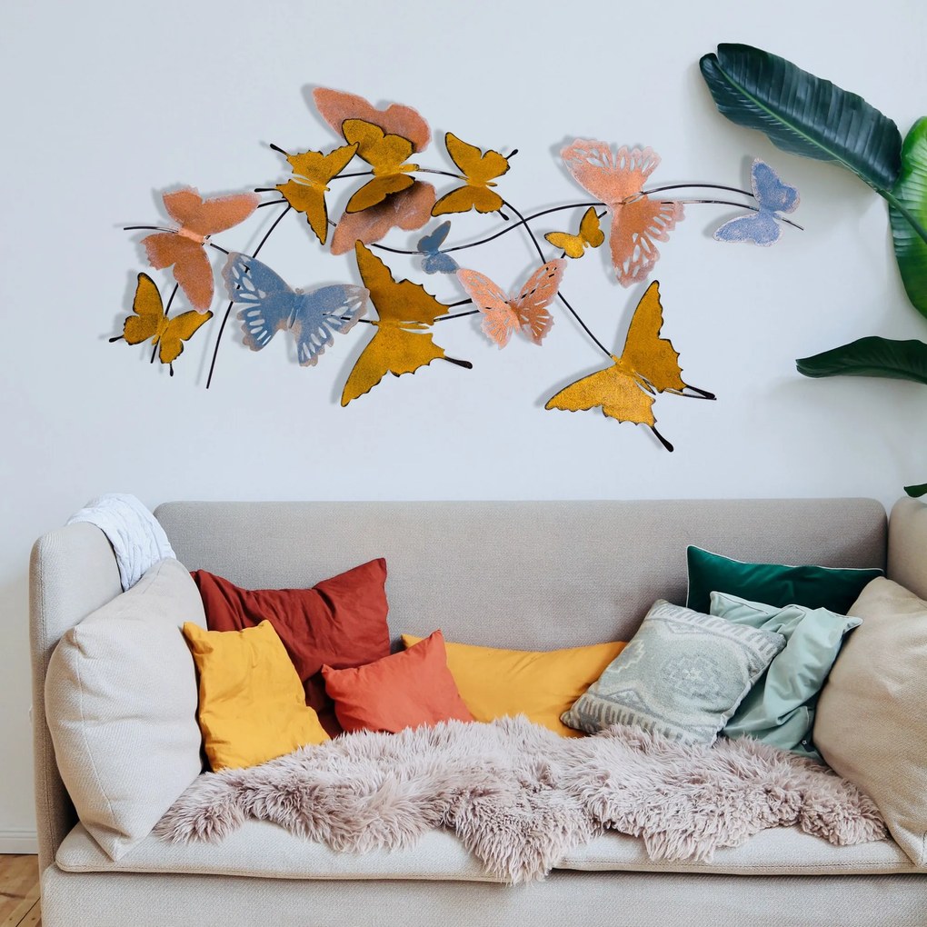 Nástěnná kovová dekorace Butterflies vícebarevná