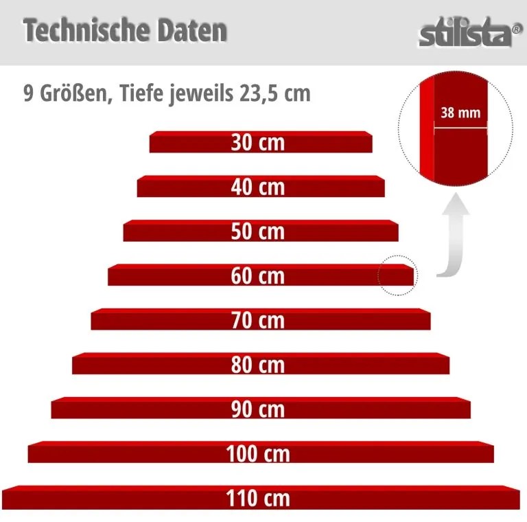 Stilista nástenná polica Volato, 100 cm, červená