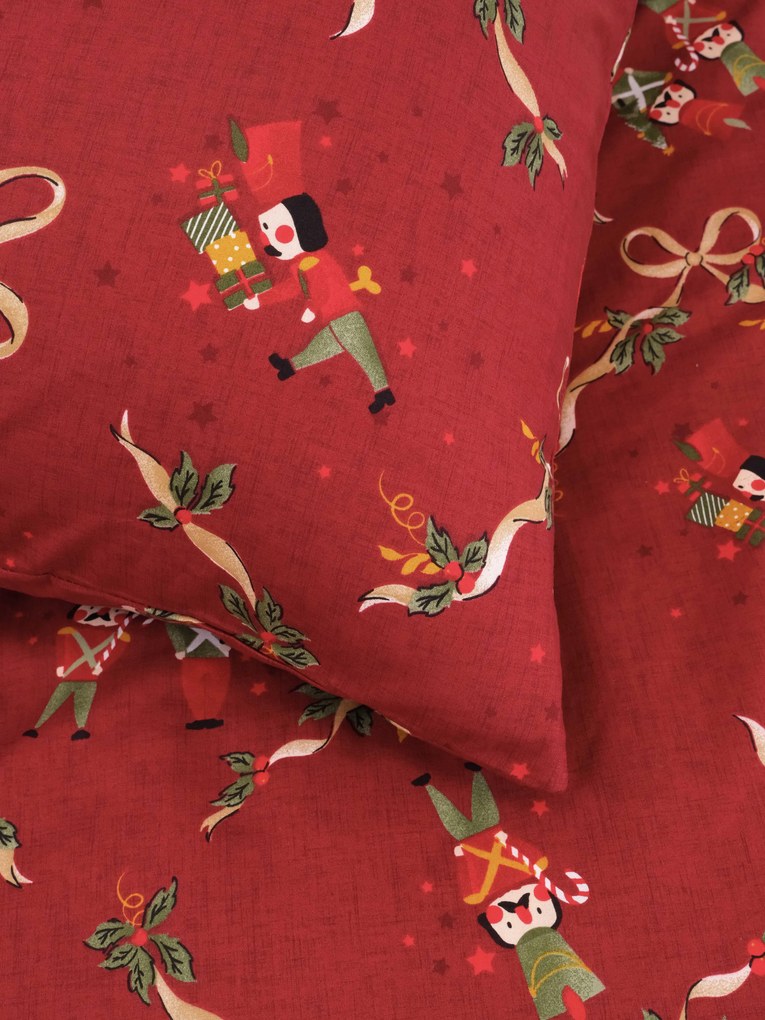 Vianočné predĺžené bavlnené obliečky Renforcé – Luskáčik červené