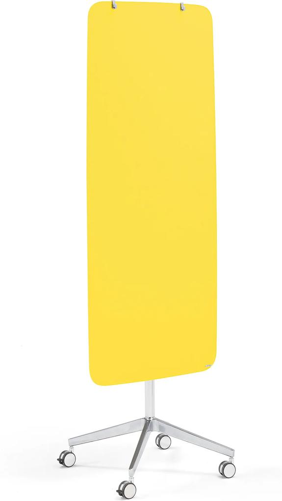 Sklenená magnetická tabuľa Stella so zaoblenými rohmi, s kolieskami, žltá