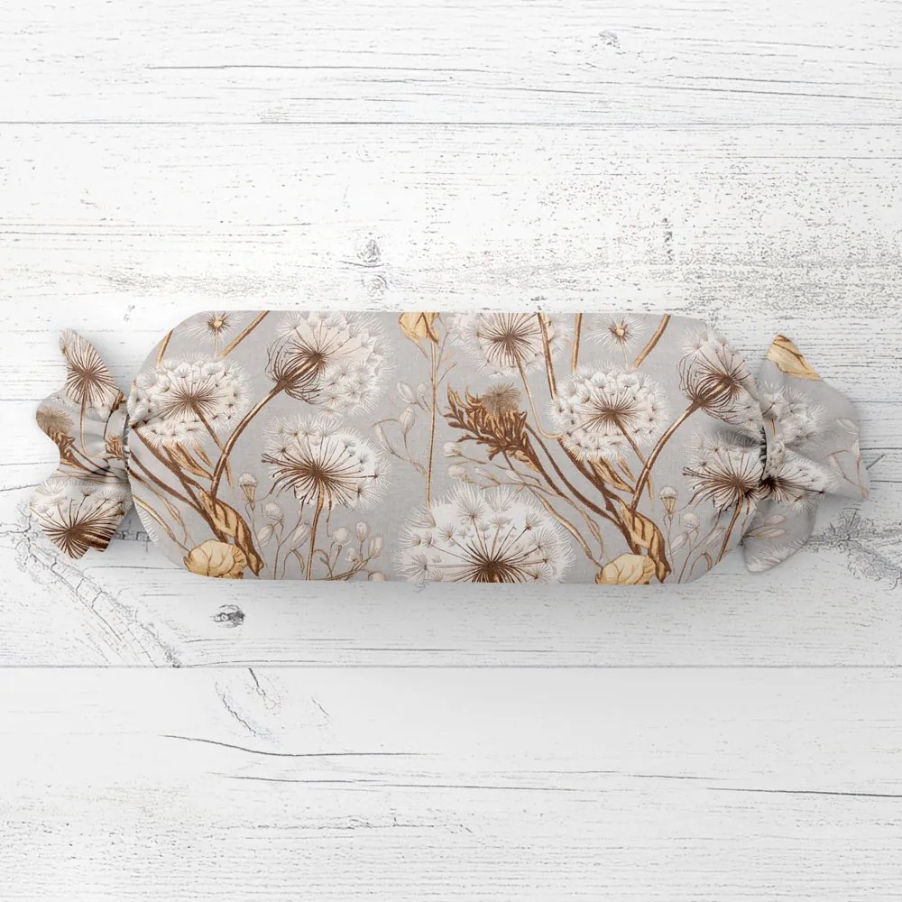Biante Vankúš valec bonbon Sandra SA-517 Jesenné púpavy na sivom 15x40 cm