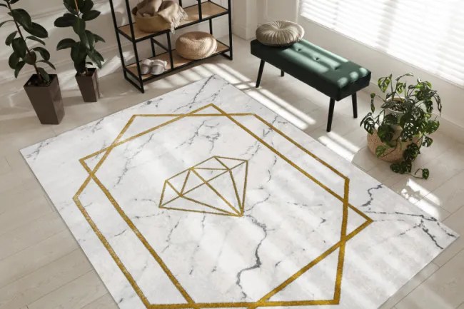 Koberec EMERALD exkluzívny 1019 glamour, styl diament, marmur krém / zlatý