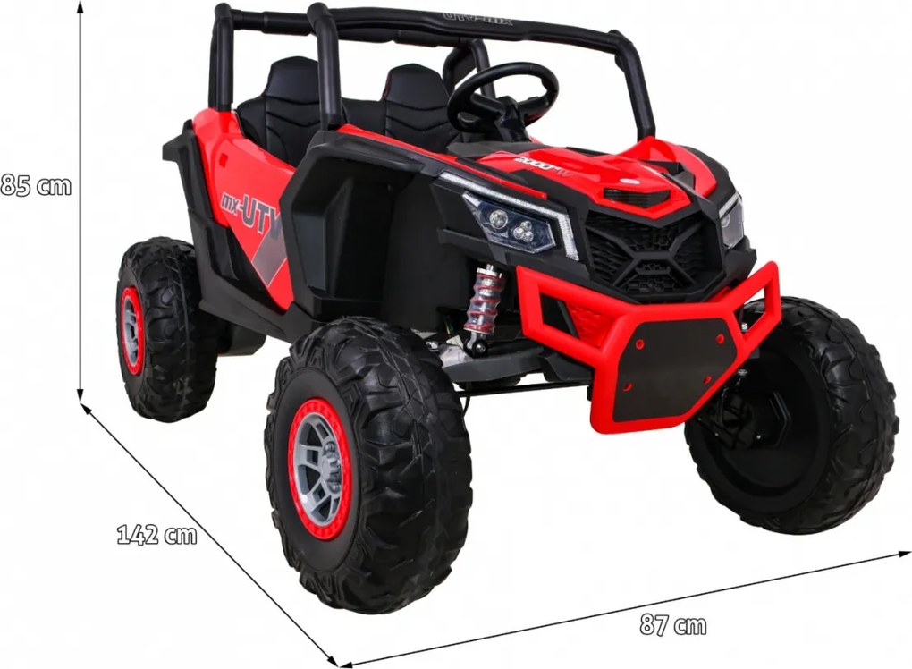 Ramiz UTV-MX batériová bugina pre deti Červená + pohon 4x4 + diaľkové ovládanie + LED zvuk + úložný priestor + EVA + pomalý štart