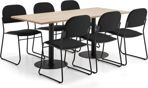 Nábytková zostava VERTICUS + DAWSON, 1 stôl a 6 čiernych stoličiek