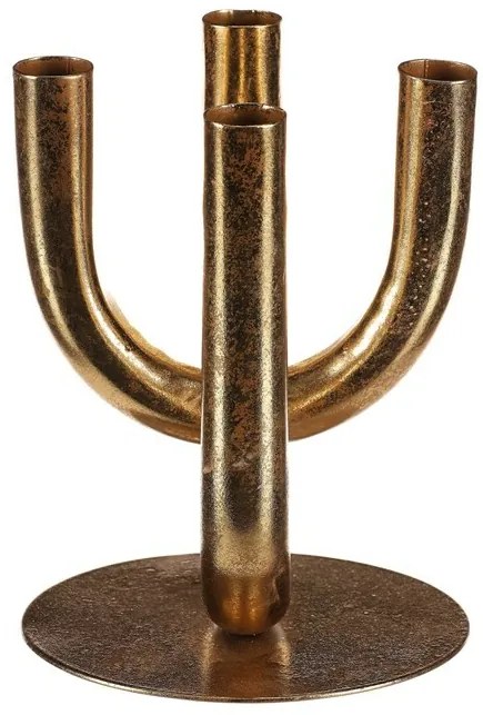 Kovový svietnik 4 ramen. na kónické sviečky, zlatá, 14 x 14 x 18 cm