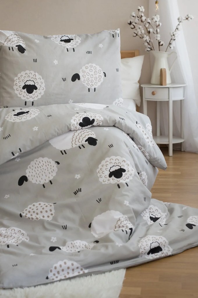 Polybavlnené obliečky na 2 postele SHEEPS, béžové Rozmer obliečky: 2 ks 70 x 90 cm | 2 ks 140 x 200 cm