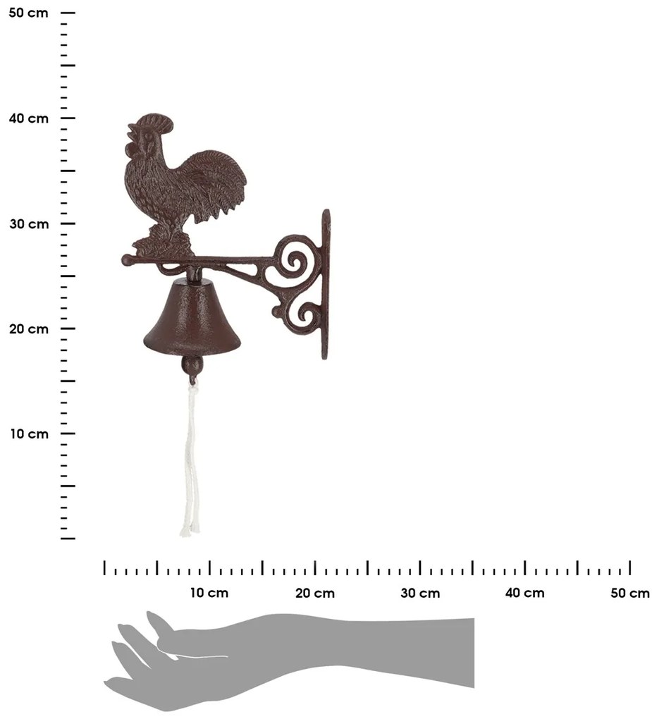 Esschert Design Záhradný zvonček Rooster, 25,6x18,5 cm, liatina, hnedá