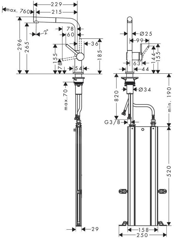 Hansgrohe M54, drezová batéria Talis s výsuvnou spŕškou, sBox, kartáčovaný čierny chróm, HAN-72809340