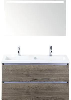 Kúpeľňový nábytkový set Vogue 100 cm s keramickým umývadlom 2 otvormi na kohúty a zrkadlom s LED osvetlením Tabacco