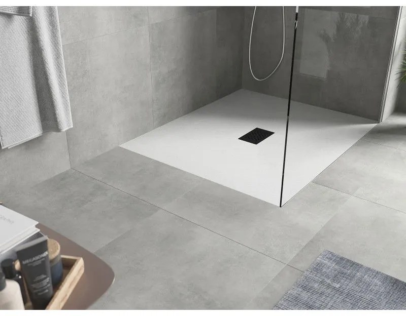 Mexen Hugo, obdĺžniková sprchová vanička SMC 140 x 100 cm, biela, čierna krytka, 42101014-B