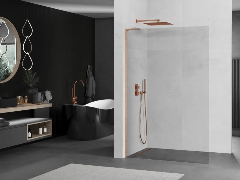 Mexen Kioto L, sprchová zástena Walk-In 60 x 200 cm, 8mm číre sklo, medený matný profil, 800-060-103-65-00