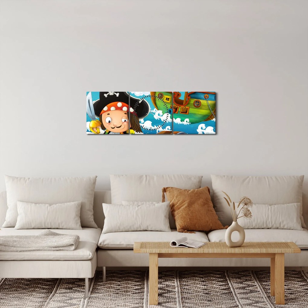 Obraz - Pirátsky poklad (s hodinami) (90x30 cm)