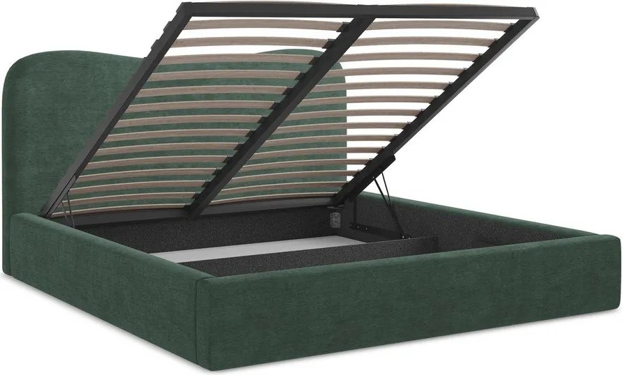 Zelená čalúnená dvojlôžková posteľ s úložným priestorom s roštom 180x200 cm Kahai – Makamii