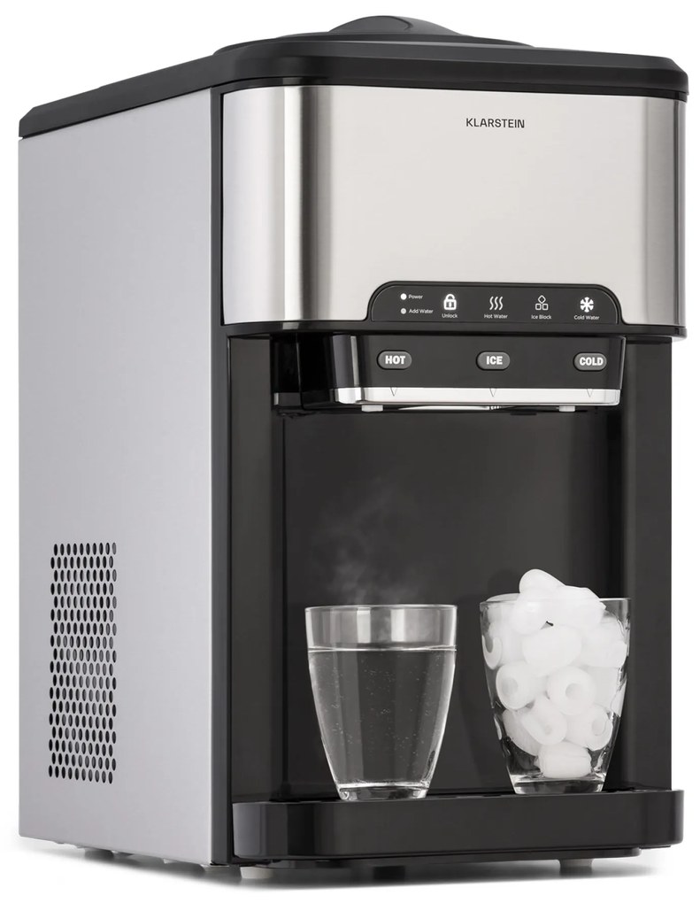 Klarstein Aqueous, výrobník ľadu 3 v 1, kocky ľadu, 20 kg/24h, dávkovač vody: horúca a studená