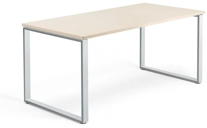 Kancelársky pracovný stôl QBUS, O-rám, 1600x800 mm, breza/strieborná